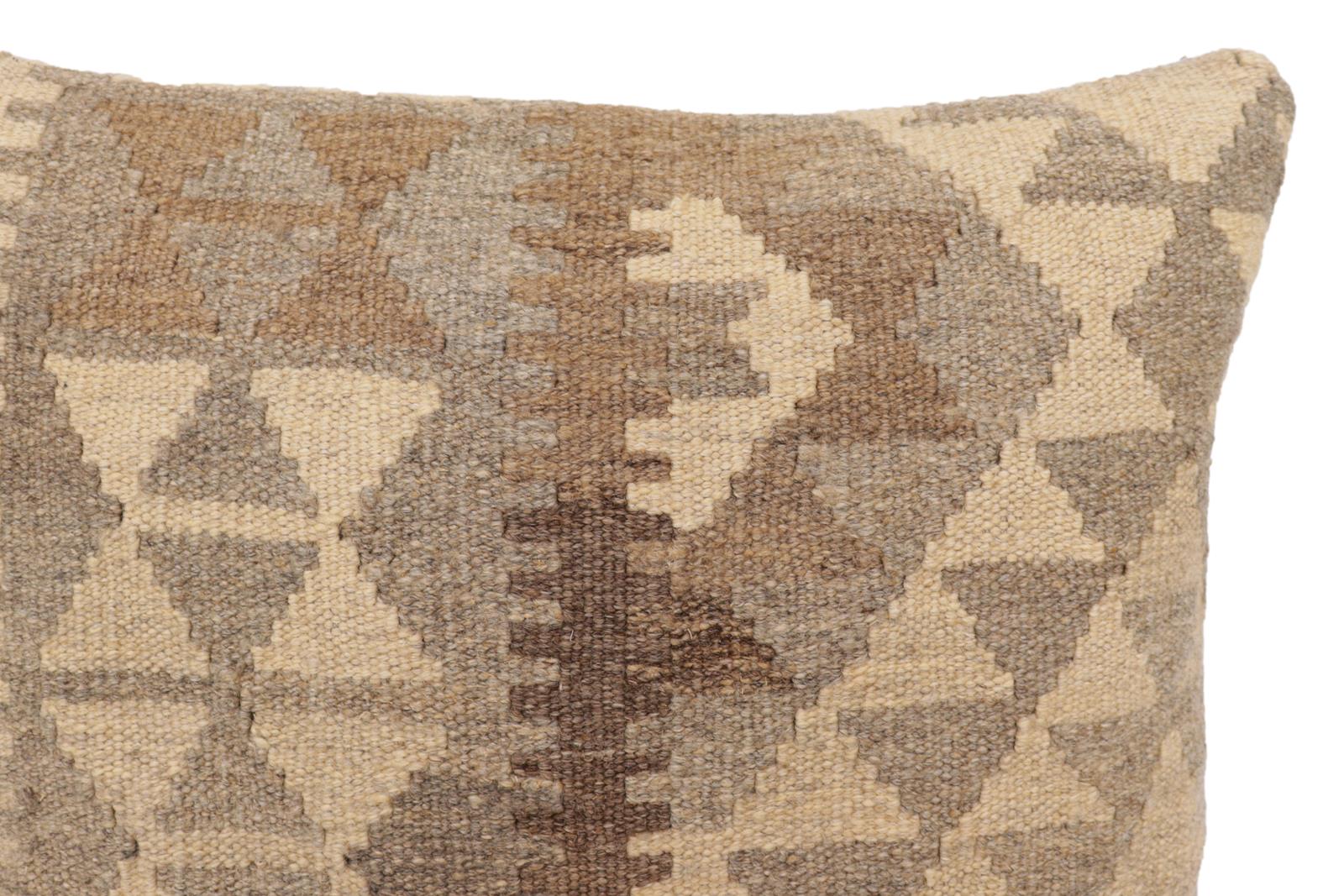 handmade Traditional Pillow Beige Gray Hand-Woven SQUARE 100% WOOL Hand woven turkish pillow2 x 2