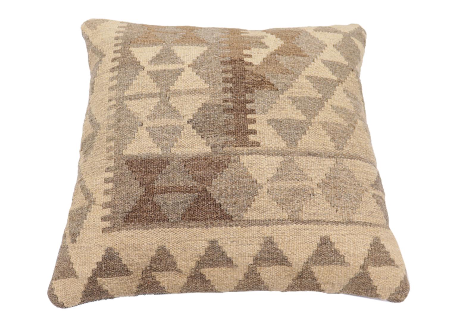 handmade Traditional Pillow Beige Gray Hand-Woven SQUARE 100% WOOL Hand woven turkish pillow2 x 2