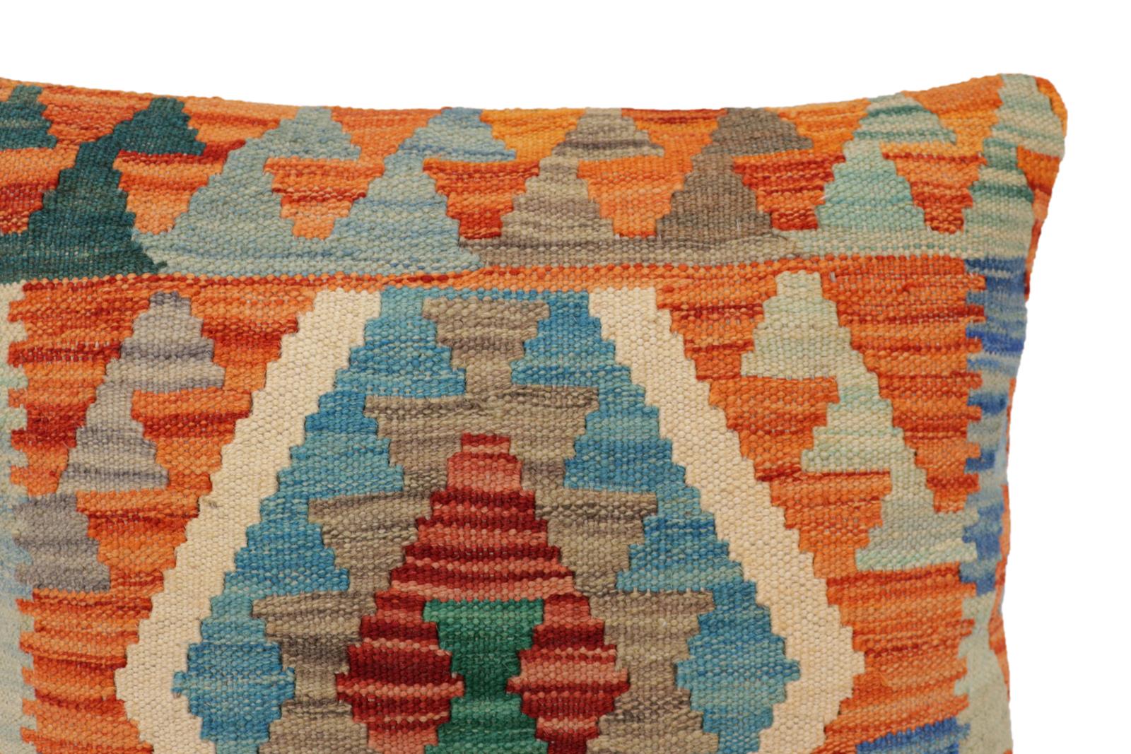 handmade Traditional Pillow Rust Blue Hand-Woven SQUARE 100% WOOL Hand woven turkish pillow2 x 2