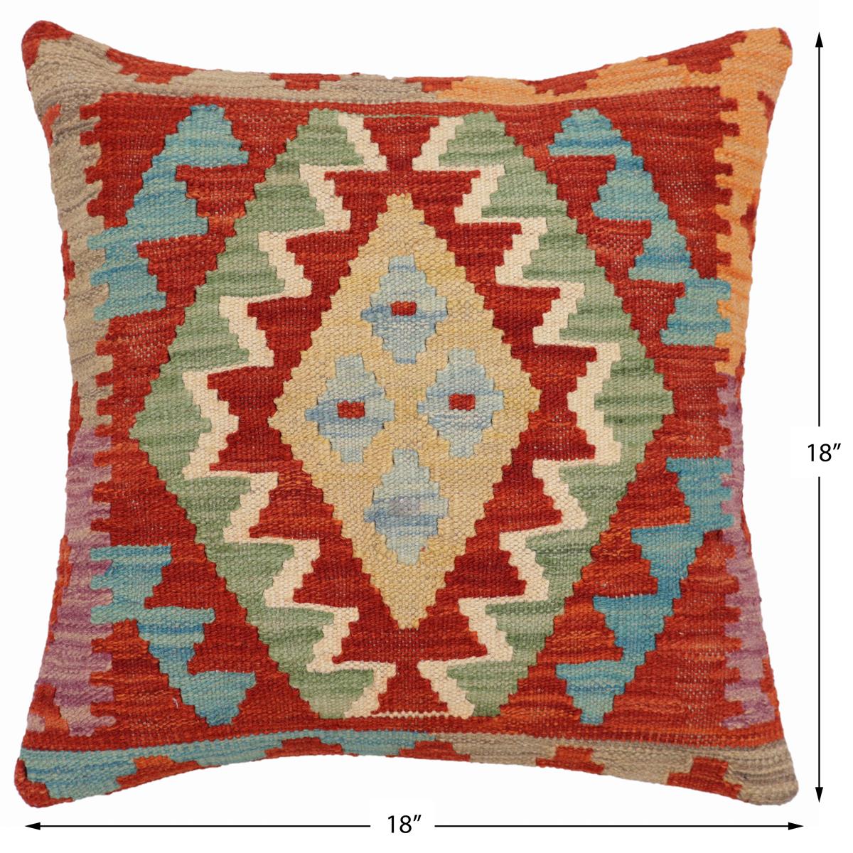 handmade Traditional Pillow Rust Blue Hand-Woven SQUARE 100% WOOL Hand woven turkish pillow2 x 2