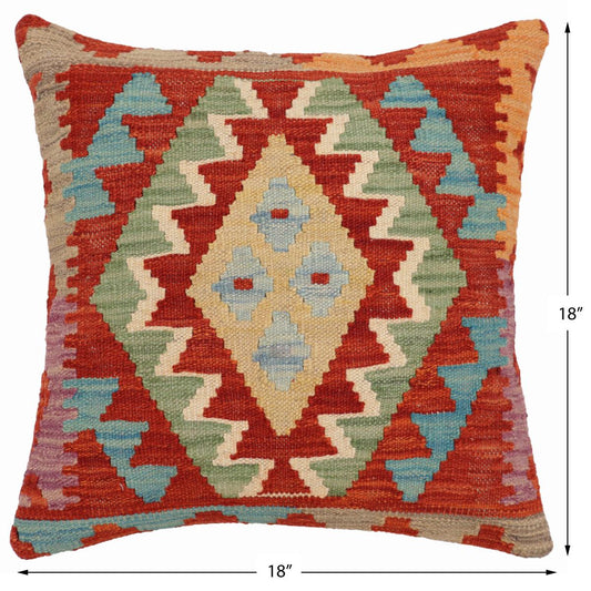 handmade Traditional Pillow Rust Blue Hand-Woven SQUARE 100% WOOL Hand woven turkish pillow2 x 2