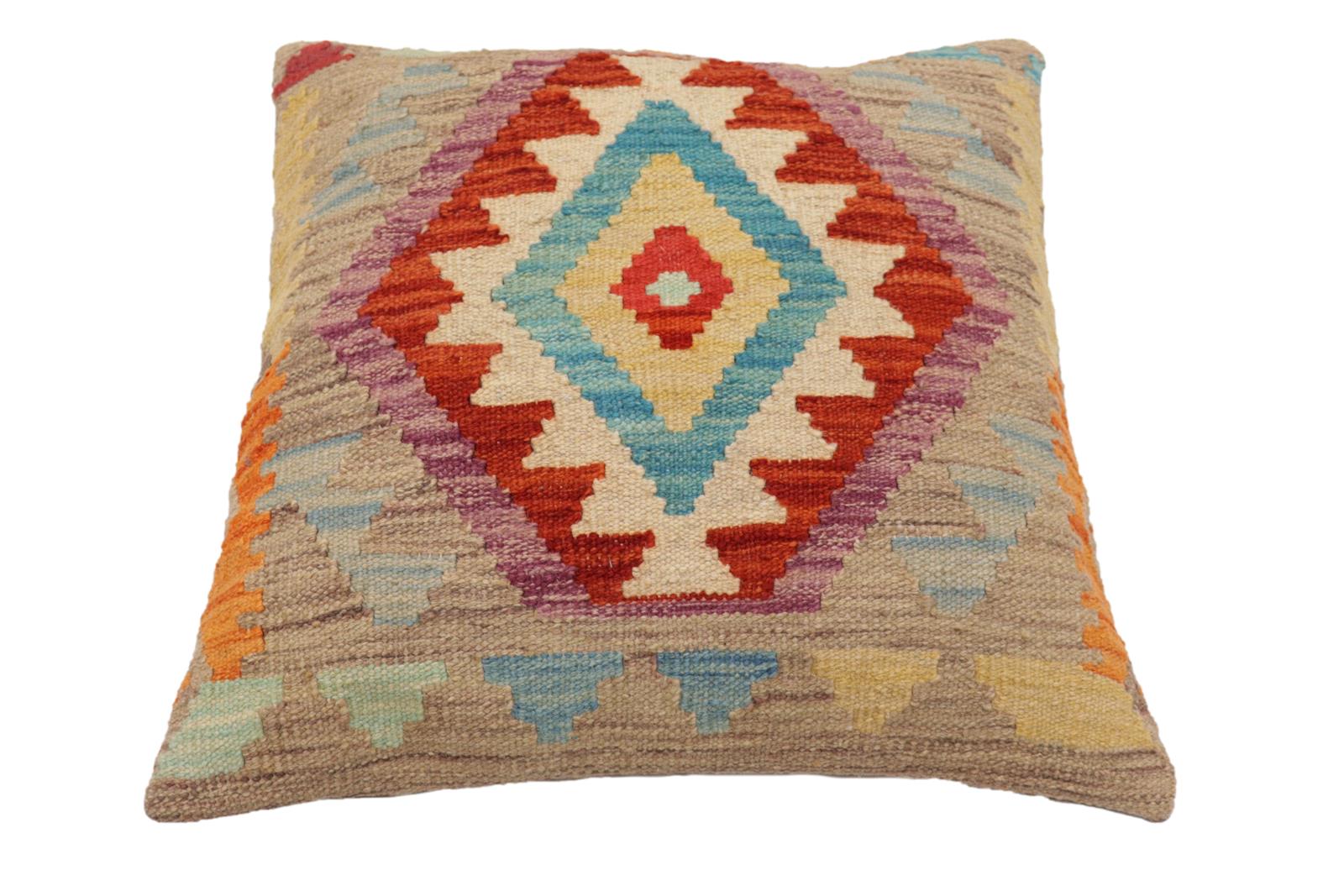 handmade Traditional Pillow Rust Blue Hand-Woven SQUARE 100% WOOL Hand woven turkish pillow2 x 2