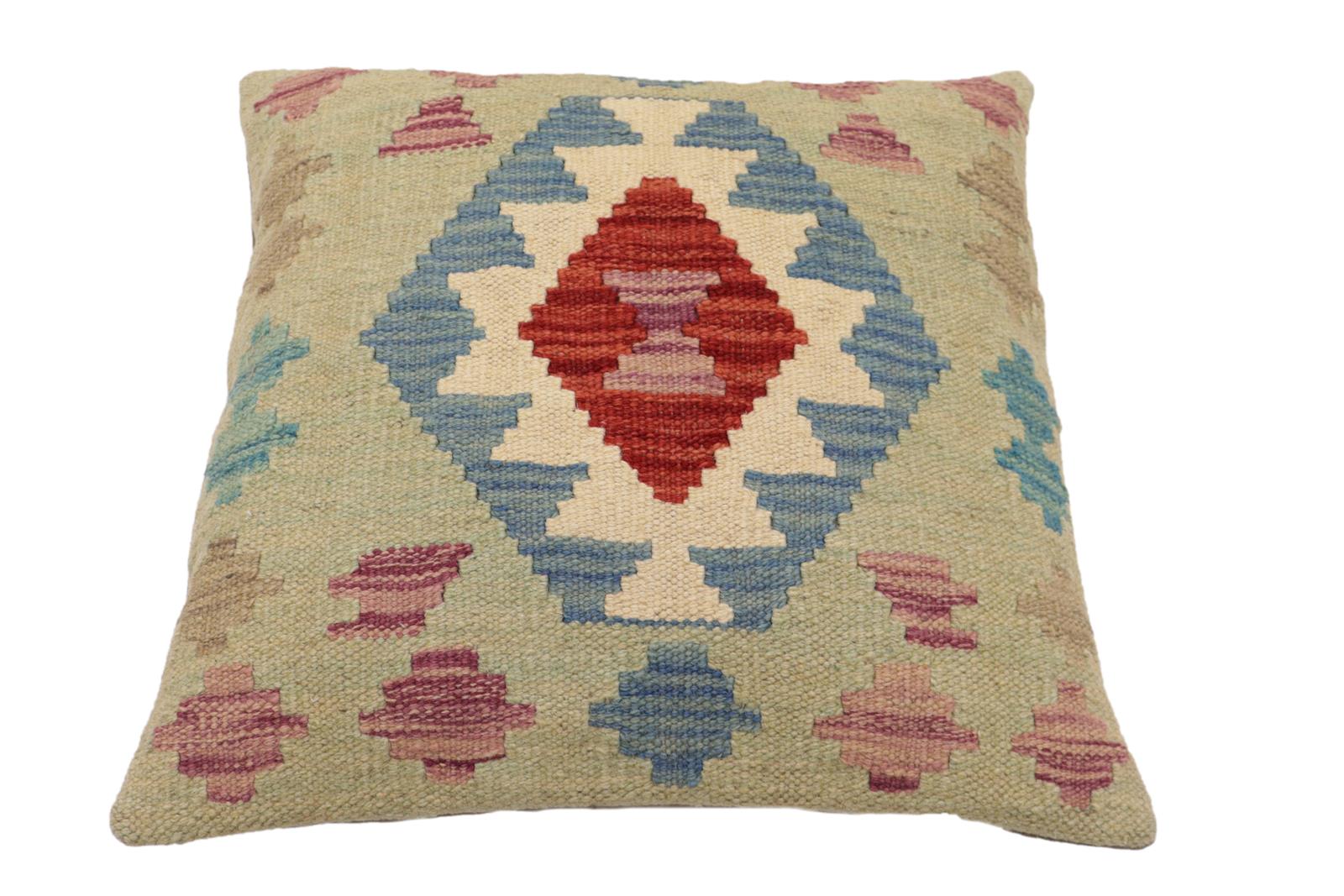 handmade Traditional Pillow Red Blue Hand-Woven SQUARE 100% WOOL Hand woven turkish pillow2 x 2