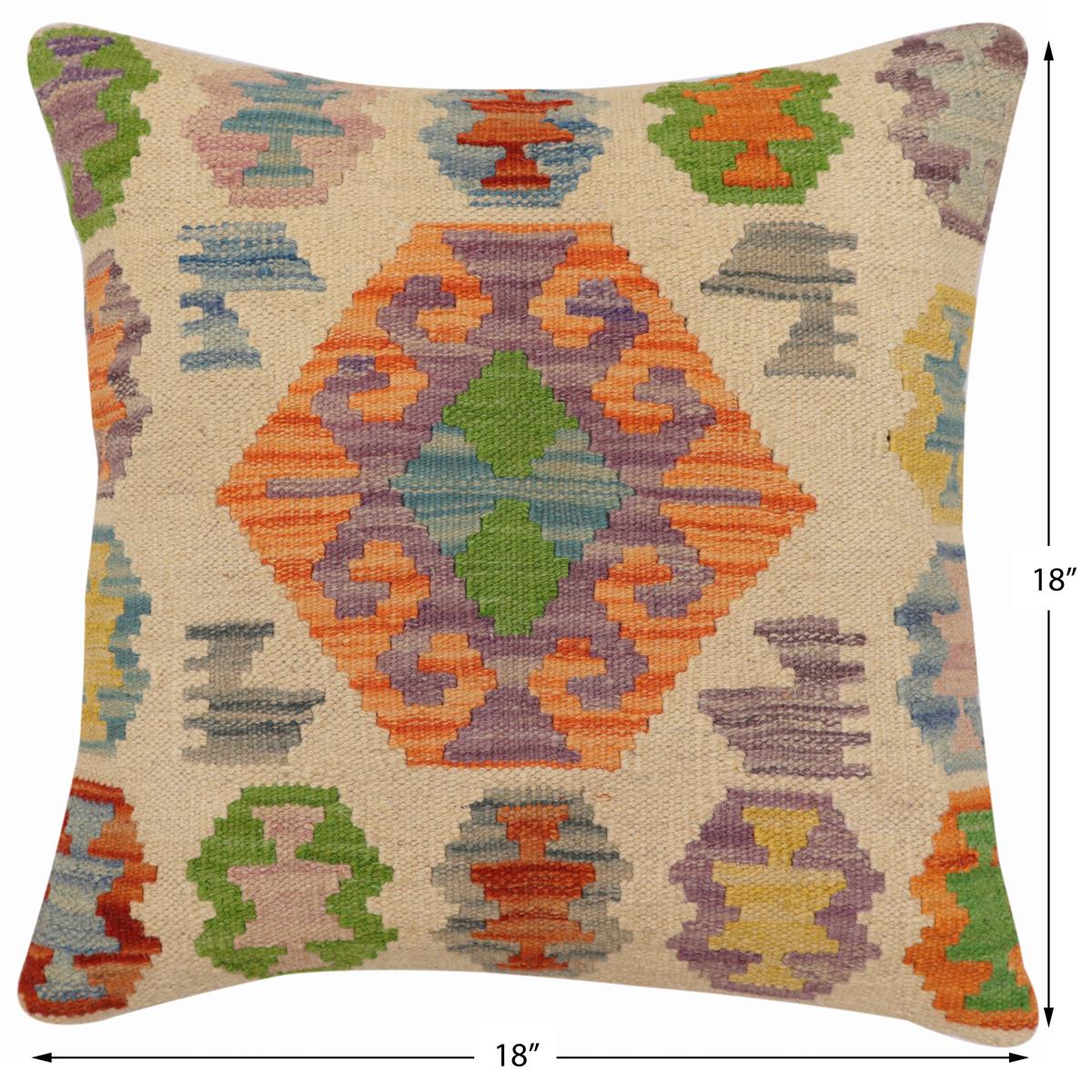 handmade Traditional Pillow Beige Rust Hand-Woven SQUARE 100% WOOL Hand woven turkish pillow2 x 2
