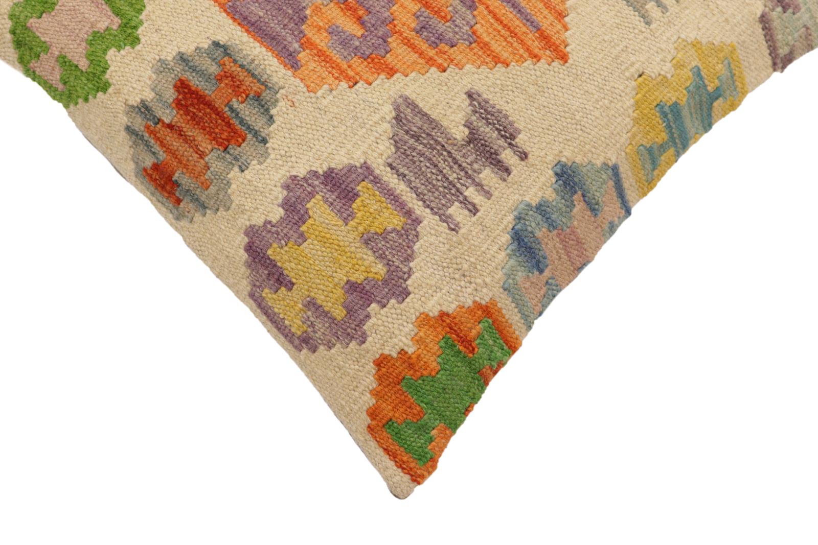 handmade Traditional Pillow Beige Rust Hand-Woven SQUARE 100% WOOL Hand woven turkish pillow2 x 2