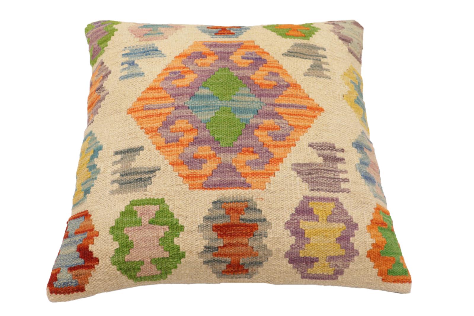 handmade Traditional Pillow Beige Rust Hand-Woven SQUARE 100% WOOL Hand woven turkish pillow2 x 2