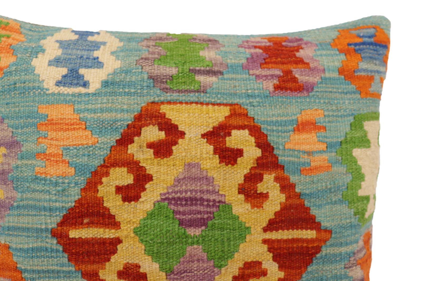 handmade Traditional Pillow Blue Rust Hand-Woven SQUARE 100% WOOL Hand woven turkish pillow2 x 2