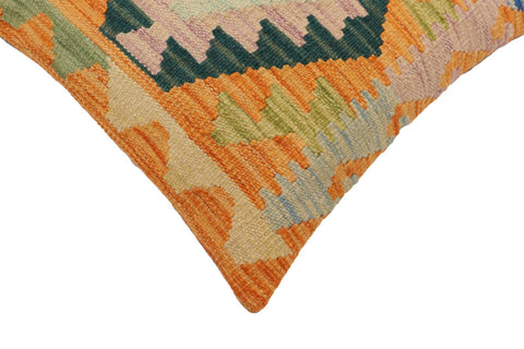handmade Traditional Pillow Orange Blue Hand-Woven SQUARE 100% WOOL Hand woven turkish pillow2 x 2