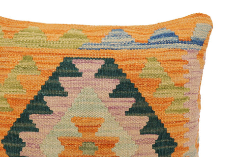 handmade Traditional Pillow Orange Blue Hand-Woven SQUARE 100% WOOL Hand woven turkish pillow2 x 2