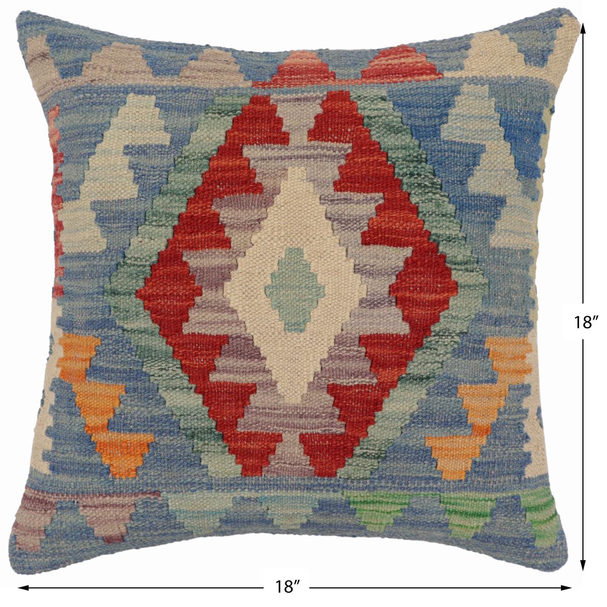 handmade Traditional Pillow Blue Red Hand-Woven SQUARE 100% WOOL Hand woven turkish pillow2 x 2