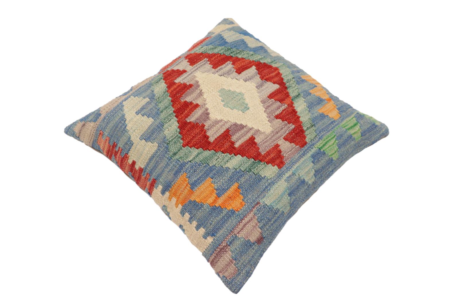 handmade Traditional Pillow Blue Red Hand-Woven SQUARE 100% WOOL Hand woven turkish pillow2 x 2