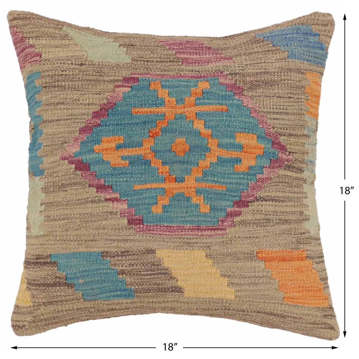 handmade Traditional Pillow Blue Gray Hand-Woven SQUARE 100% WOOL Hand woven turkish pillow2 x 2