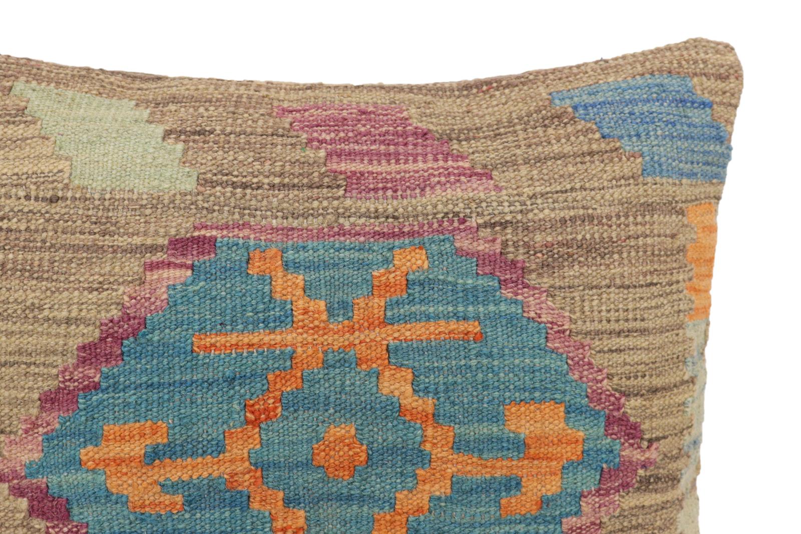 handmade Traditional Pillow Blue Gray Hand-Woven SQUARE 100% WOOL Hand woven turkish pillow2 x 2
