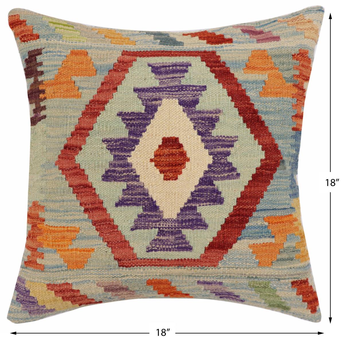 handmade Traditional Pillow Blue Red Hand-Woven SQUARE 100% WOOL Hand woven turkish pillow2 x 2