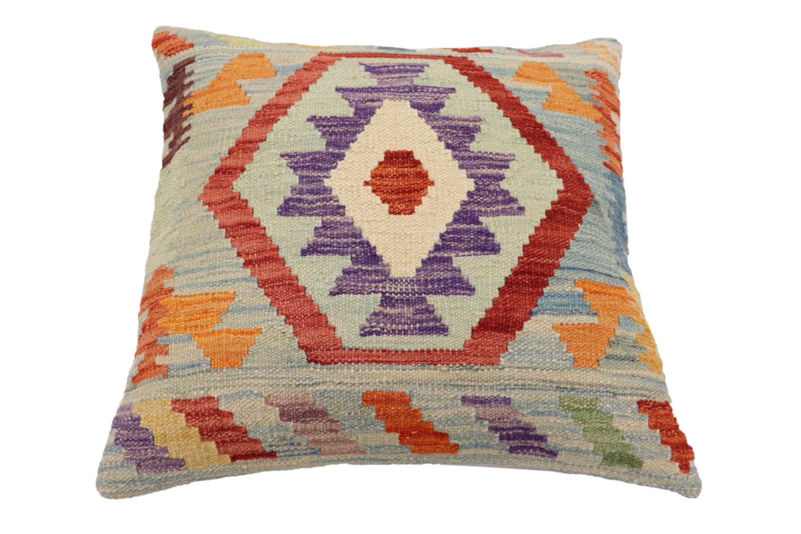 handmade Traditional Pillow Blue Red Hand-Woven SQUARE 100% WOOL Hand woven turkish pillow2 x 2