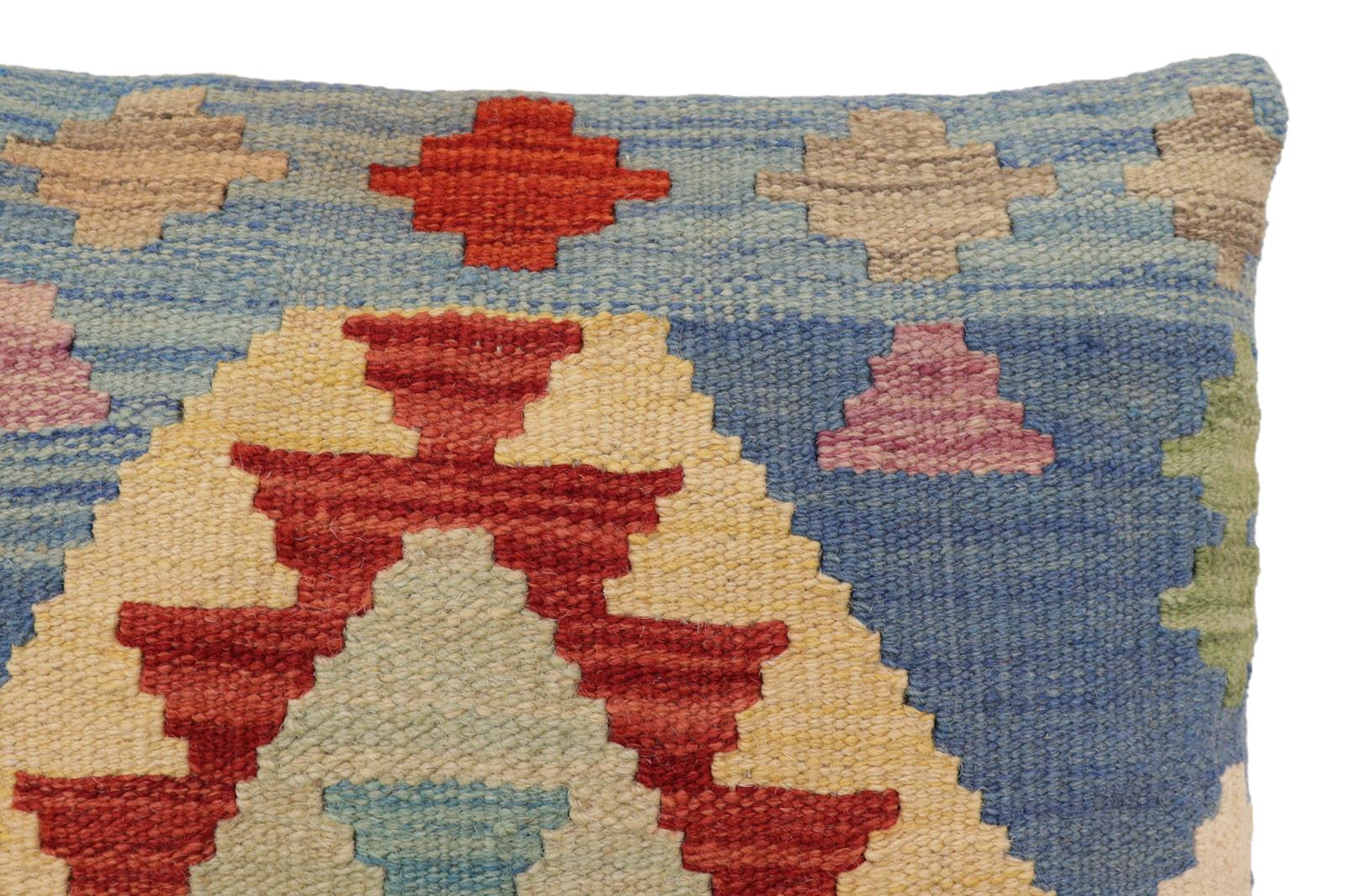 handmade Traditional Pillow Blue Red Hand-Woven SQUARE 100% WOOL Hand woven turkish pillow2 x 2