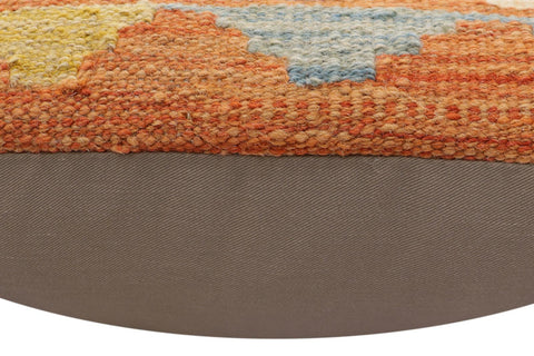 handmade Traditional Pillow Orange Blue Hand-Woven SQUARE 100% WOOL  Hand woven turkish pillow  2 x 2