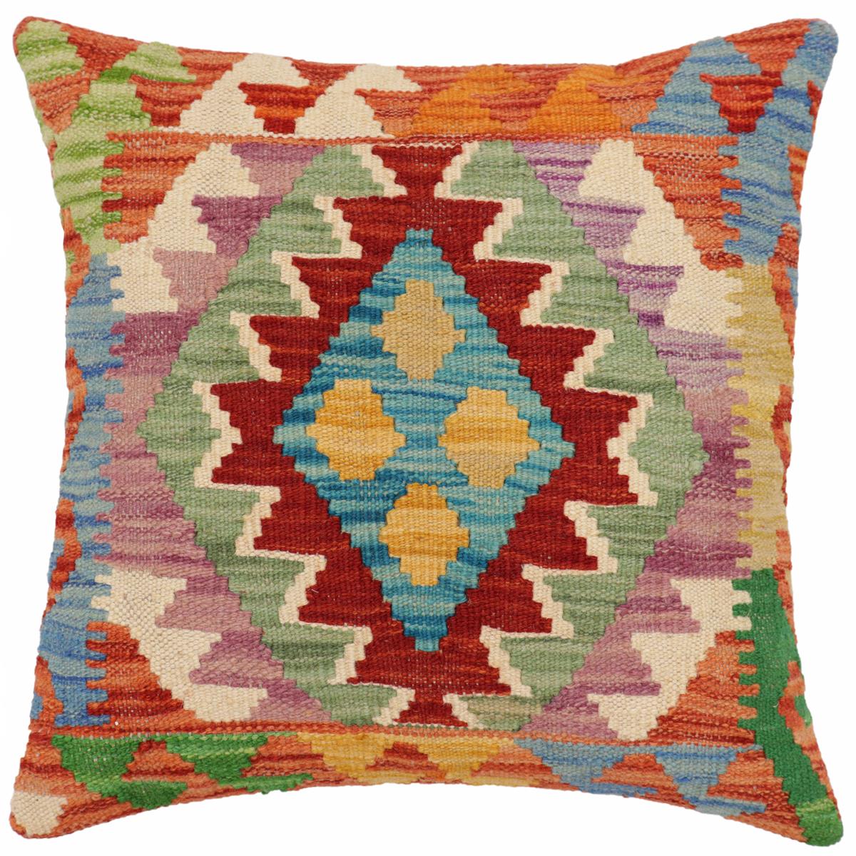 handmade Traditional Pillow Rust Blue Hand-Woven SQUARE 100% WOOL Hand woven turkish pillow2 x 2