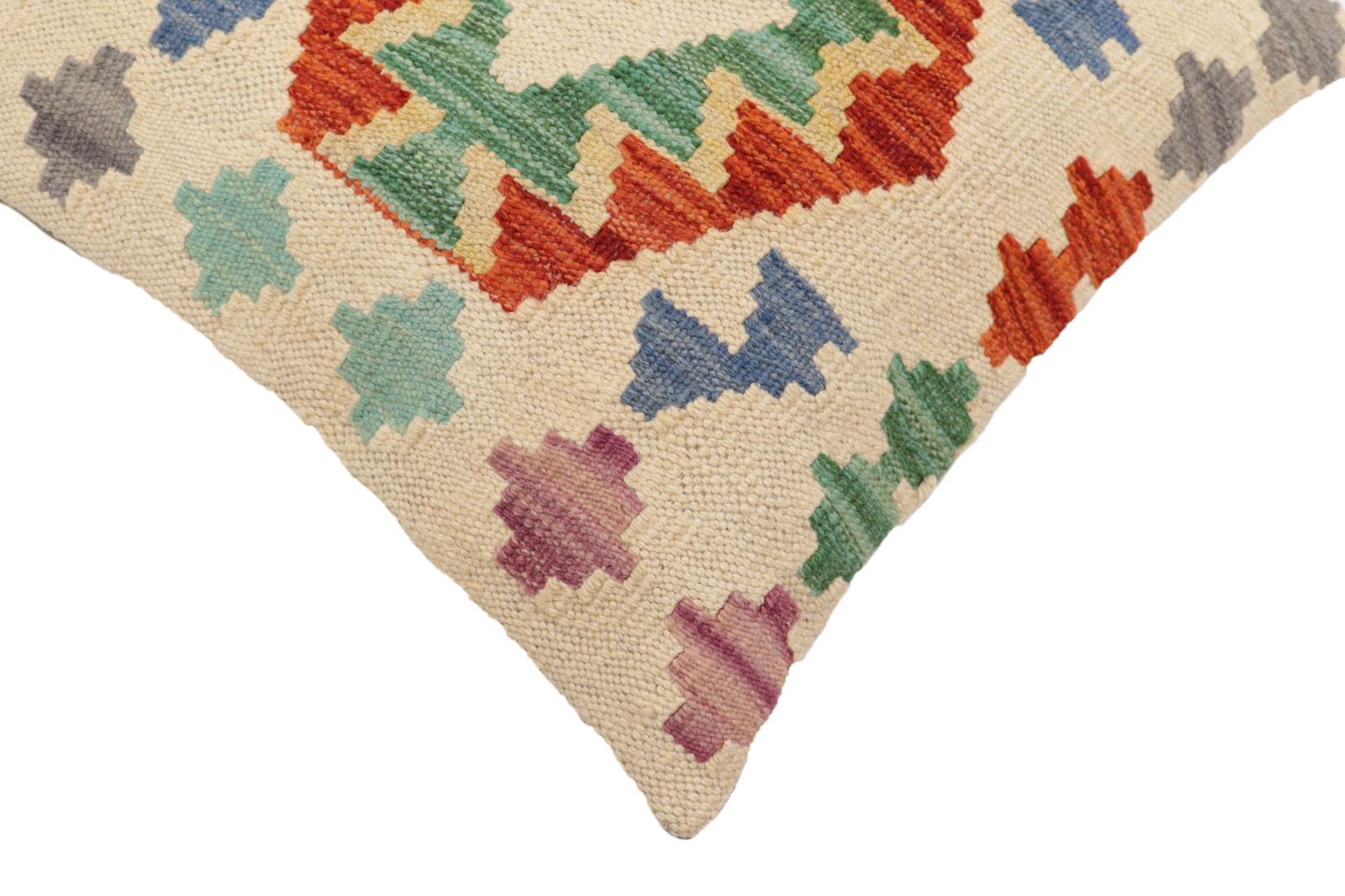 handmade Traditional Pillow Beige Rust Hand-Woven SQUARE 100% WOOL Hand woven turkish pillow2 x 2