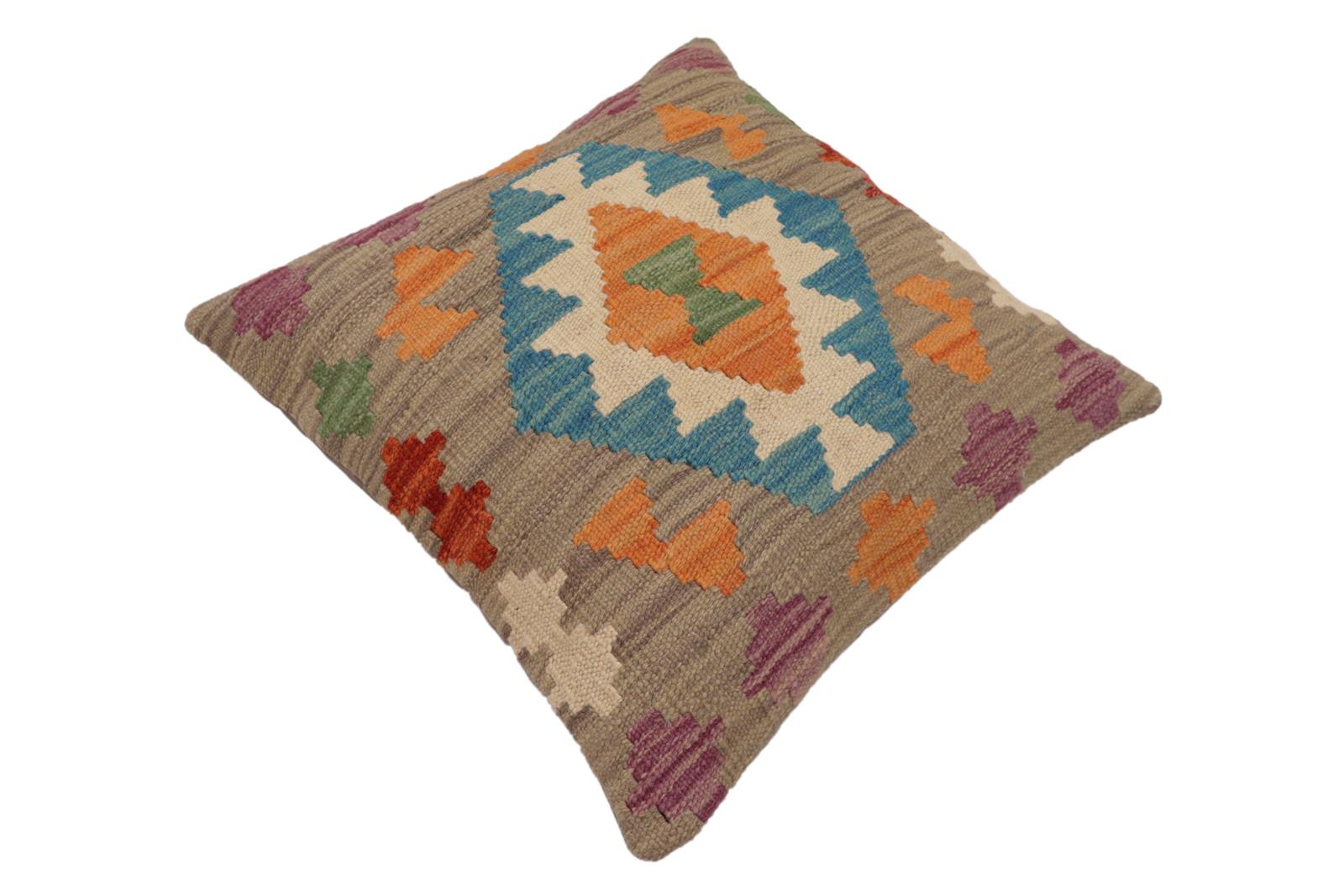 handmade Traditional Pillow Blue Rust Hand-Woven SQUARE 100% WOOL Hand woven turkish pillow2 x 2