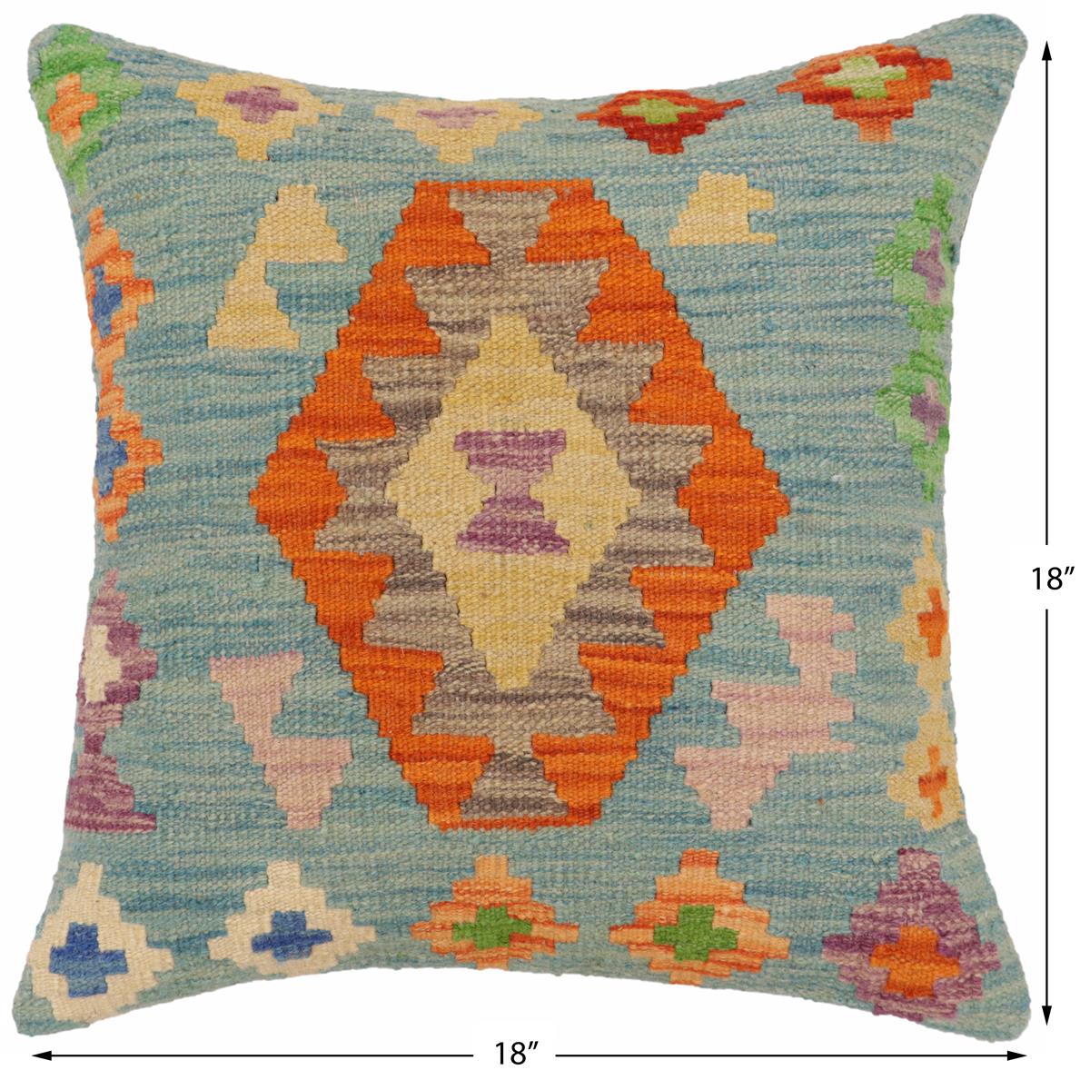 handmade Traditional Pillow Blue Rust Hand-Woven SQUARE 100% WOOL Hand woven turkish pillow2 x 2