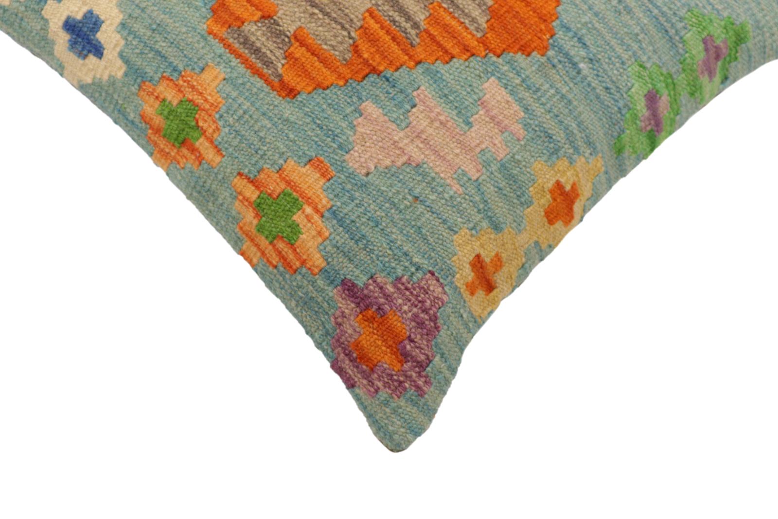 handmade Traditional Pillow Blue Rust Hand-Woven SQUARE 100% WOOL Hand woven turkish pillow2 x 2