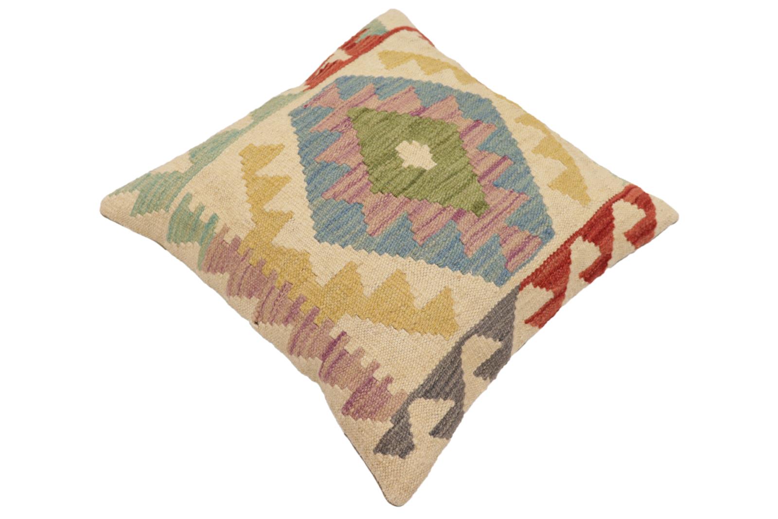 handmade Traditional Pillow Beige Red Hand-Woven SQUARE 100% WOOL Hand woven turkish pillow2 x 2