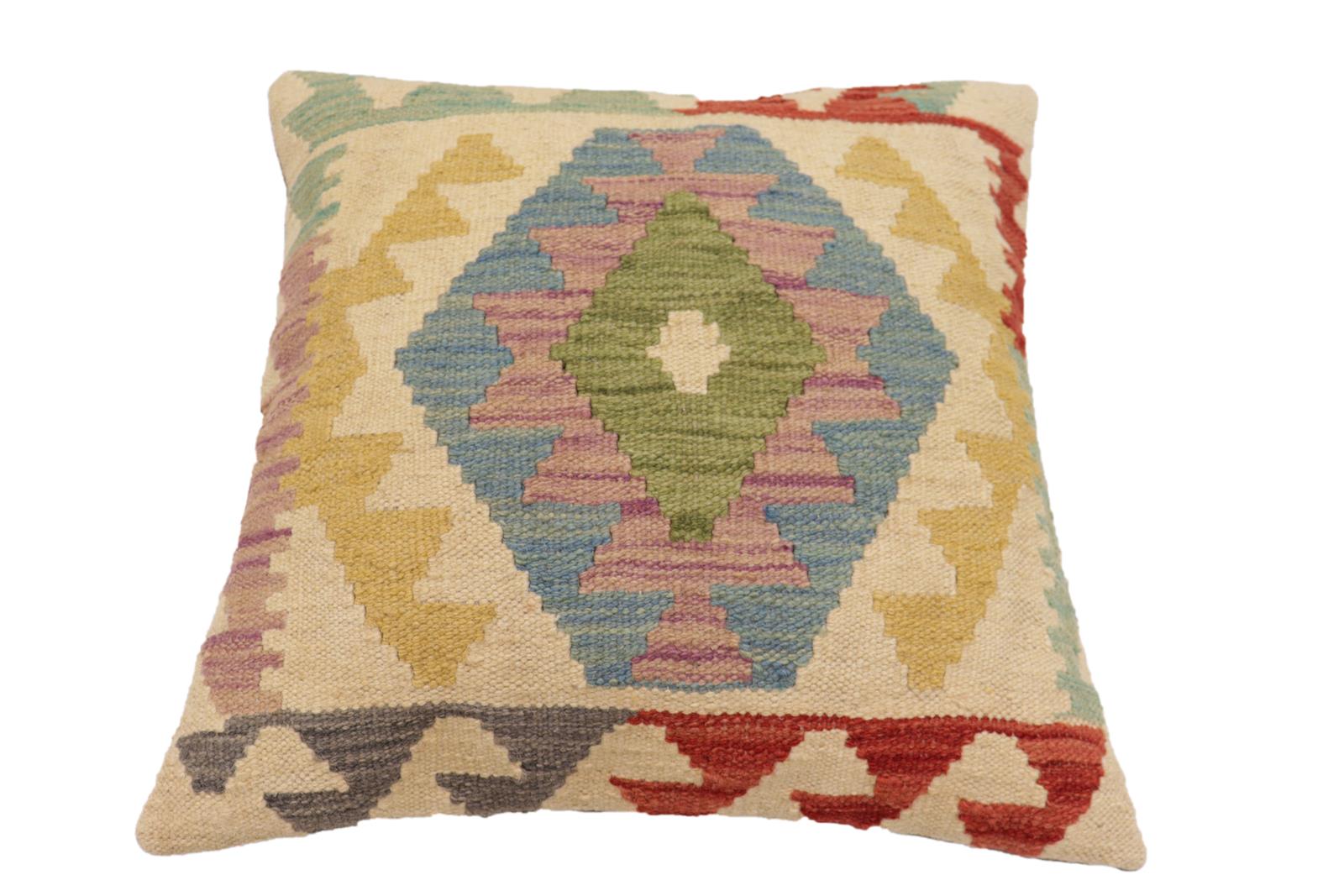 handmade Traditional Pillow Beige Red Hand-Woven SQUARE 100% WOOL Hand woven turkish pillow2 x 2