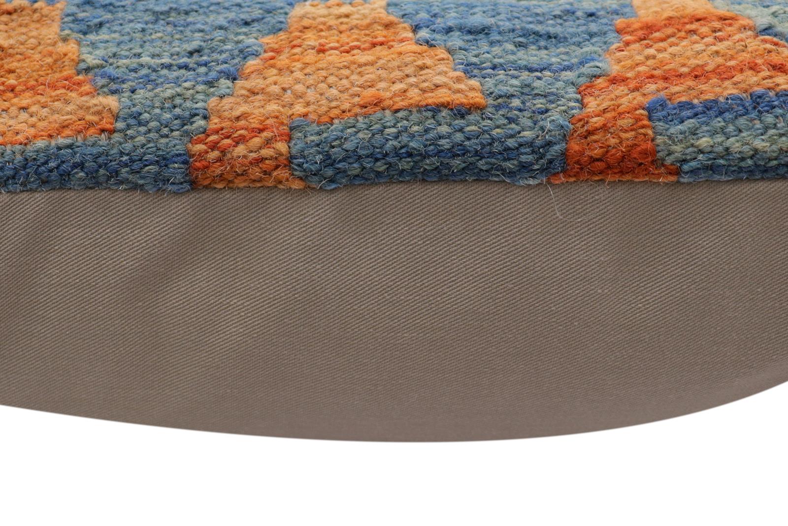 handmade Traditional Pillow Blue Orange Hand-Woven SQUARE 100% WOOL Hand woven turkish pillow2 x 2
