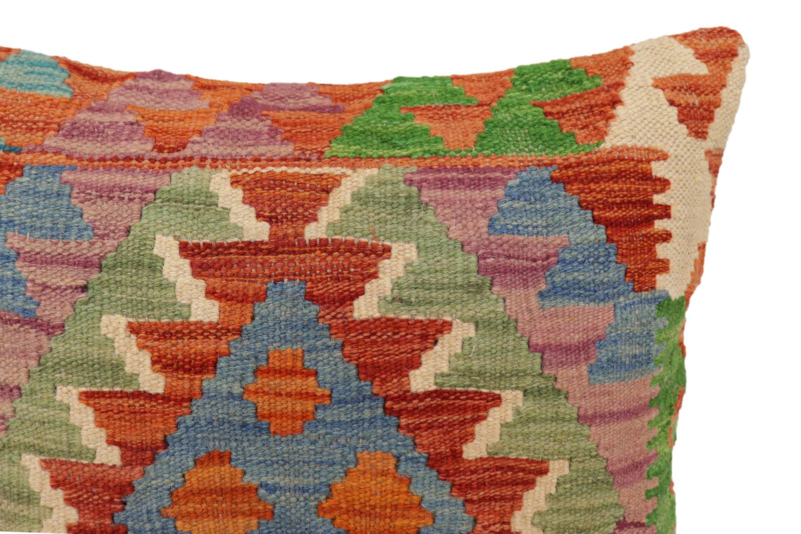 handmade Traditional Pillow Rust Blue Hand-Woven SQUARE 100% WOOL Hand woven turkish pillow2 x 2