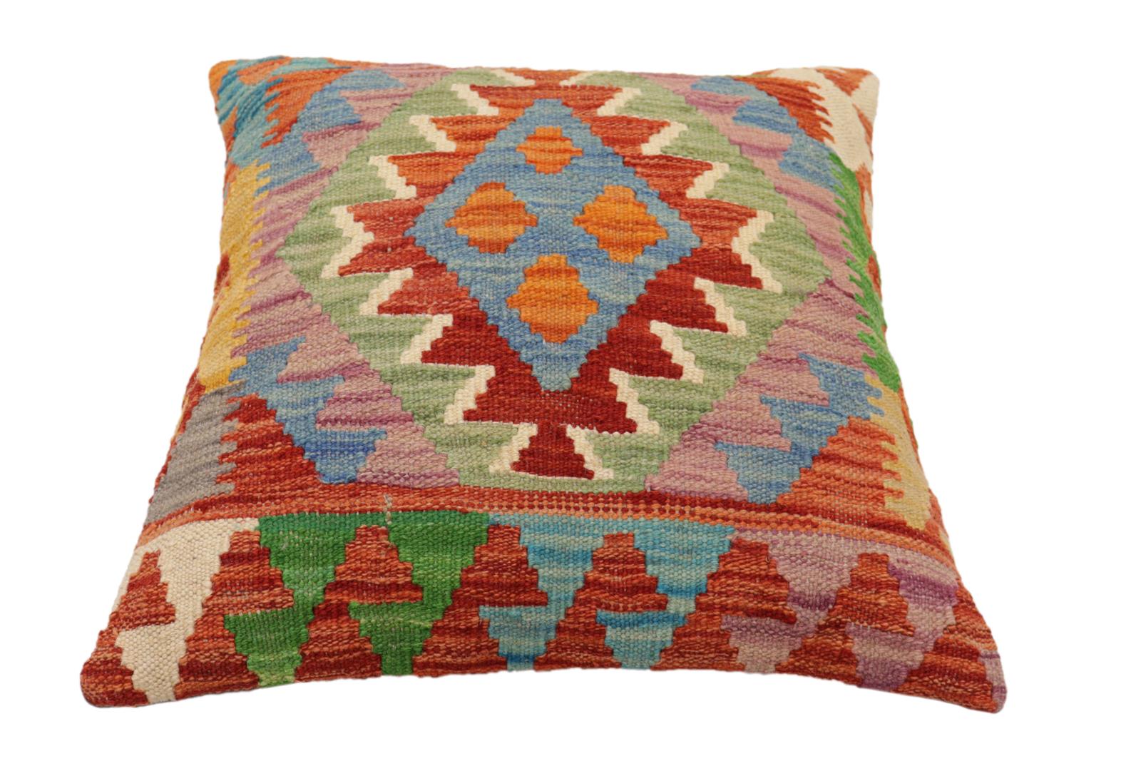handmade Traditional Pillow Rust Blue Hand-Woven SQUARE 100% WOOL Hand woven turkish pillow2 x 2