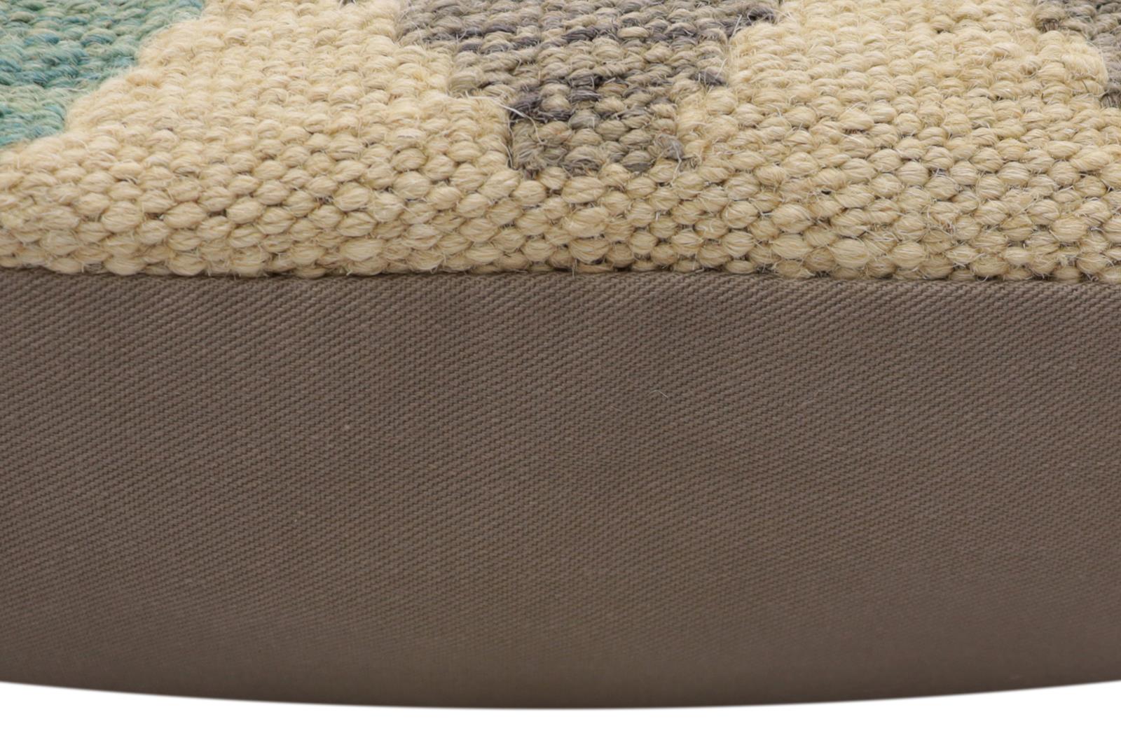 handmade Traditional Pillow Beige Blue Hand-Woven SQUARE 100% WOOL Hand woven turkish pillow2 x 2