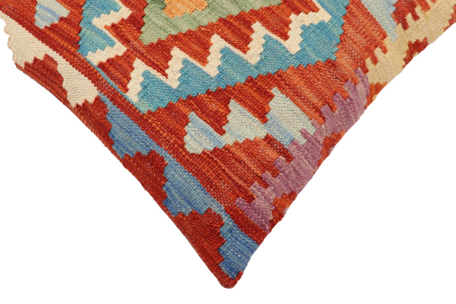 handmade Traditional Pillow Rust Blue Hand-Woven SQUARE 100% WOOL Hand woven turkish pillow2 x 2