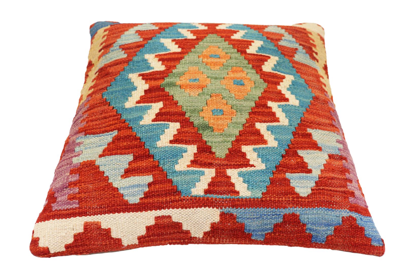 handmade Traditional Pillow Rust Blue Hand-Woven SQUARE 100% WOOL Hand woven turkish pillow2 x 2