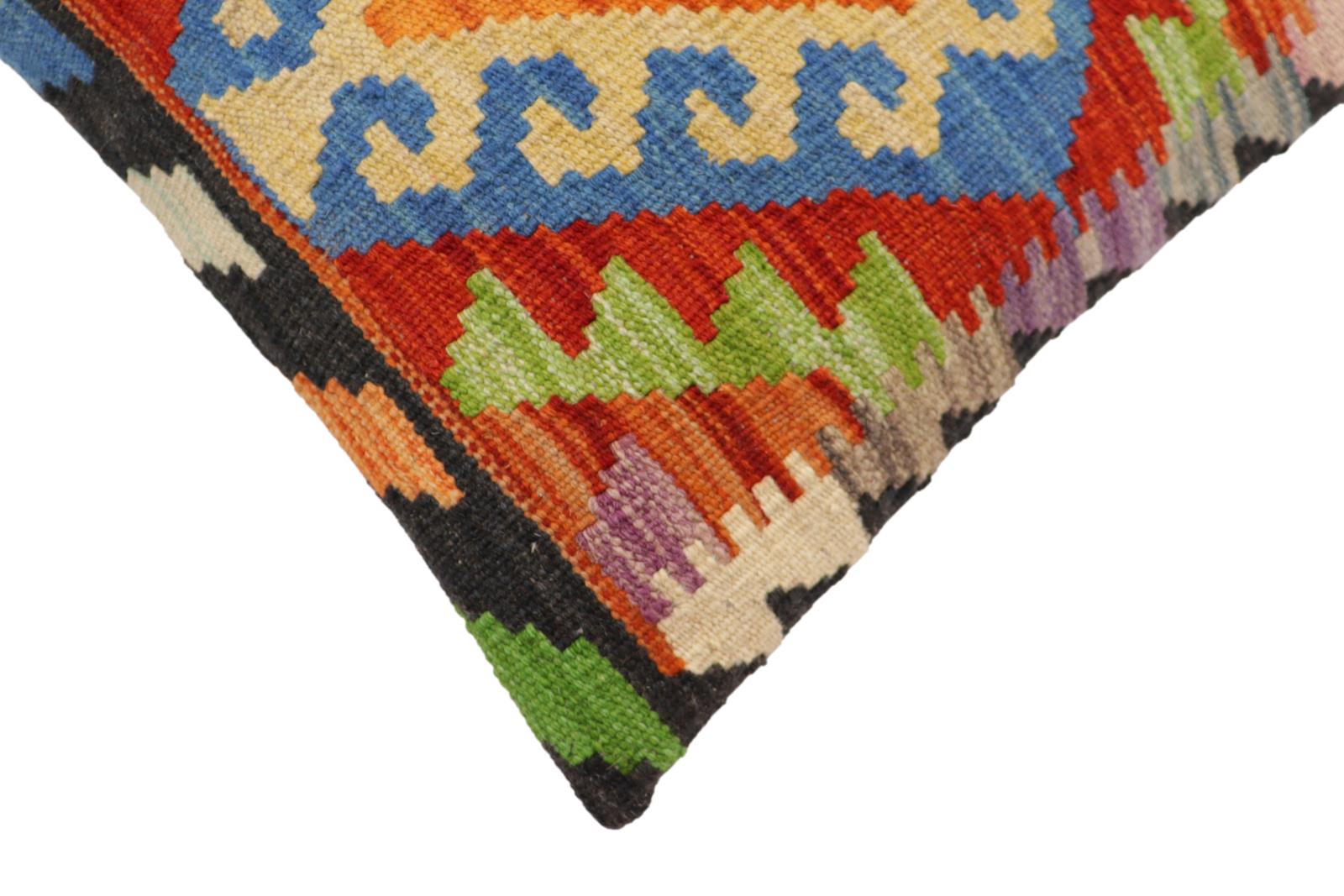 handmade Traditional Pillow Rust Blue Hand-Woven SQUARE 100% WOOL  Hand woven turkish pillow  2 x 2