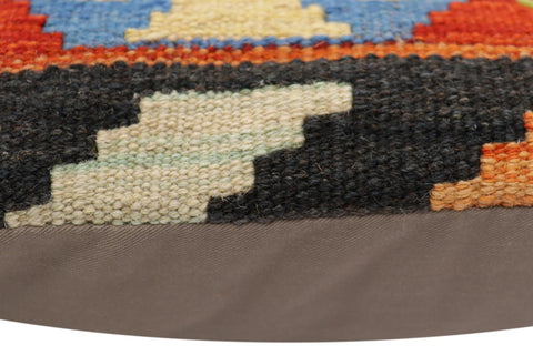 handmade Traditional Pillow Rust Blue Hand-Woven SQUARE 100% WOOL  Hand woven turkish pillow  2 x 2