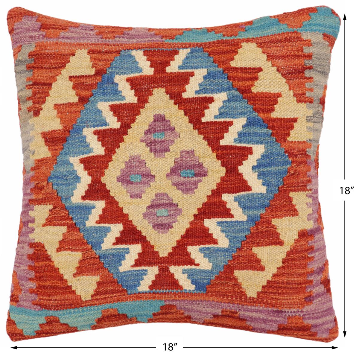handmade Traditional Pillow Rust Blue Hand-Woven SQUARE 100% WOOL Hand woven turkish pillow2 x 2