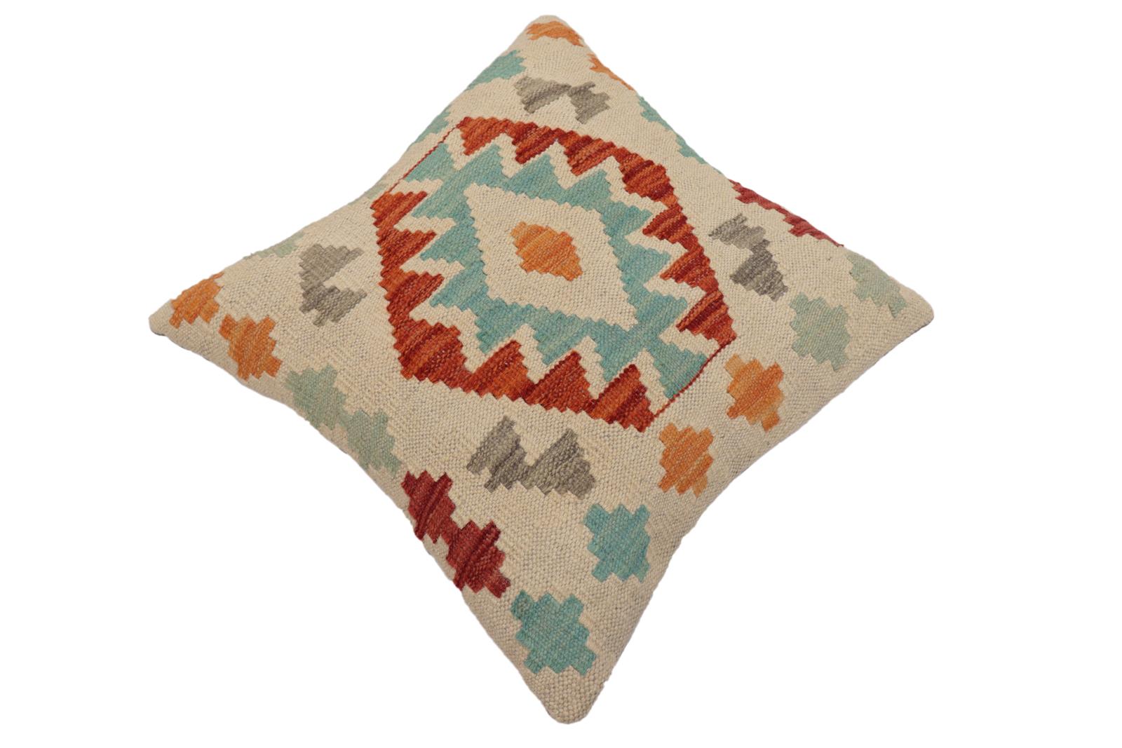 handmade Traditional Pillow Beige Rust Hand-Woven SQUARE 100% WOOL Hand woven turkish pillow2 x 2