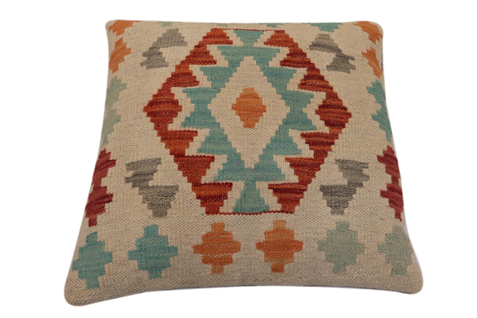 handmade Traditional Pillow Beige Rust Hand-Woven SQUARE 100% WOOL Hand woven turkish pillow2 x 2
