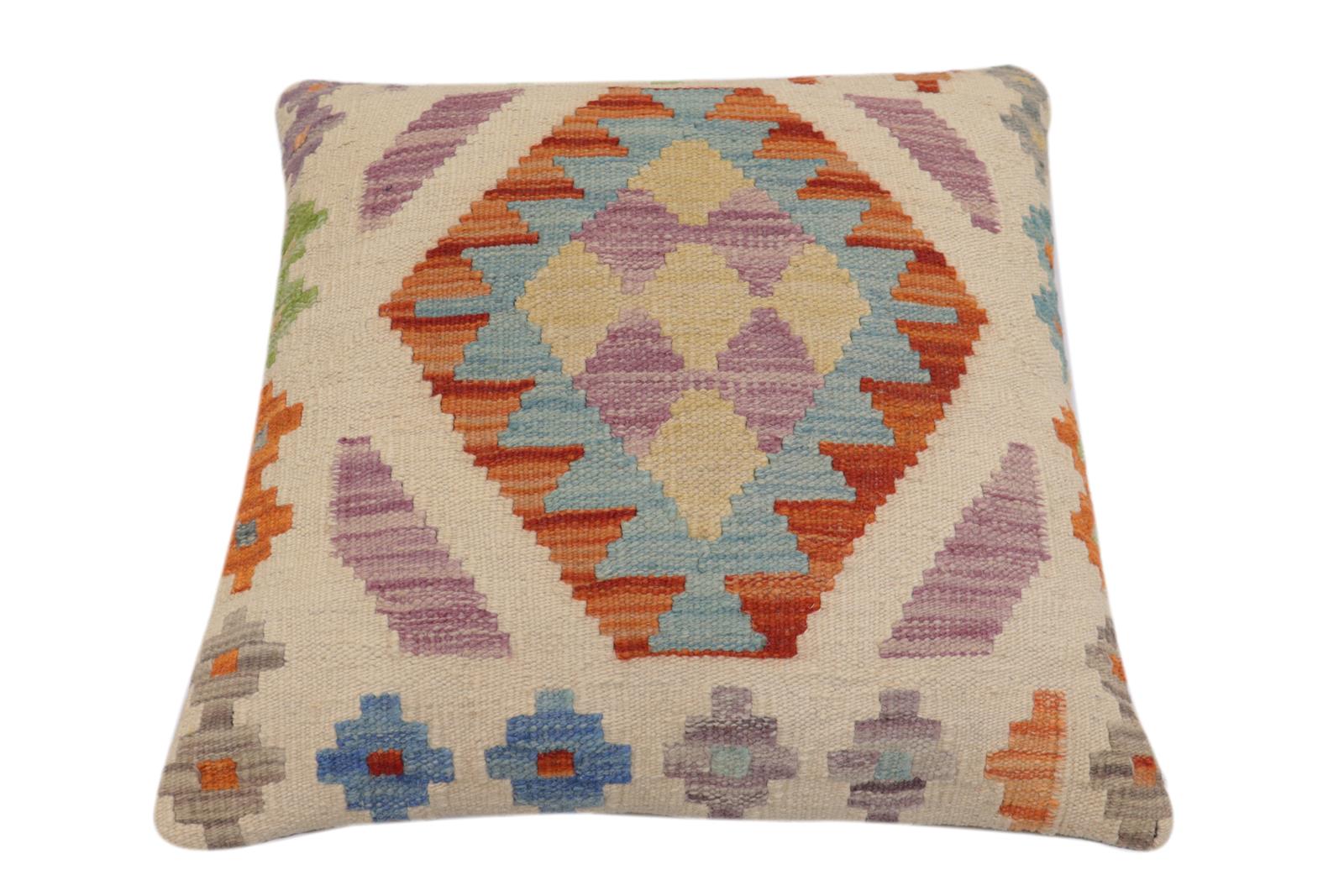 handmade Traditional Pillow Beige Rust Hand-Woven SQUARE 100% WOOL Hand woven turkish pillow2 x 2