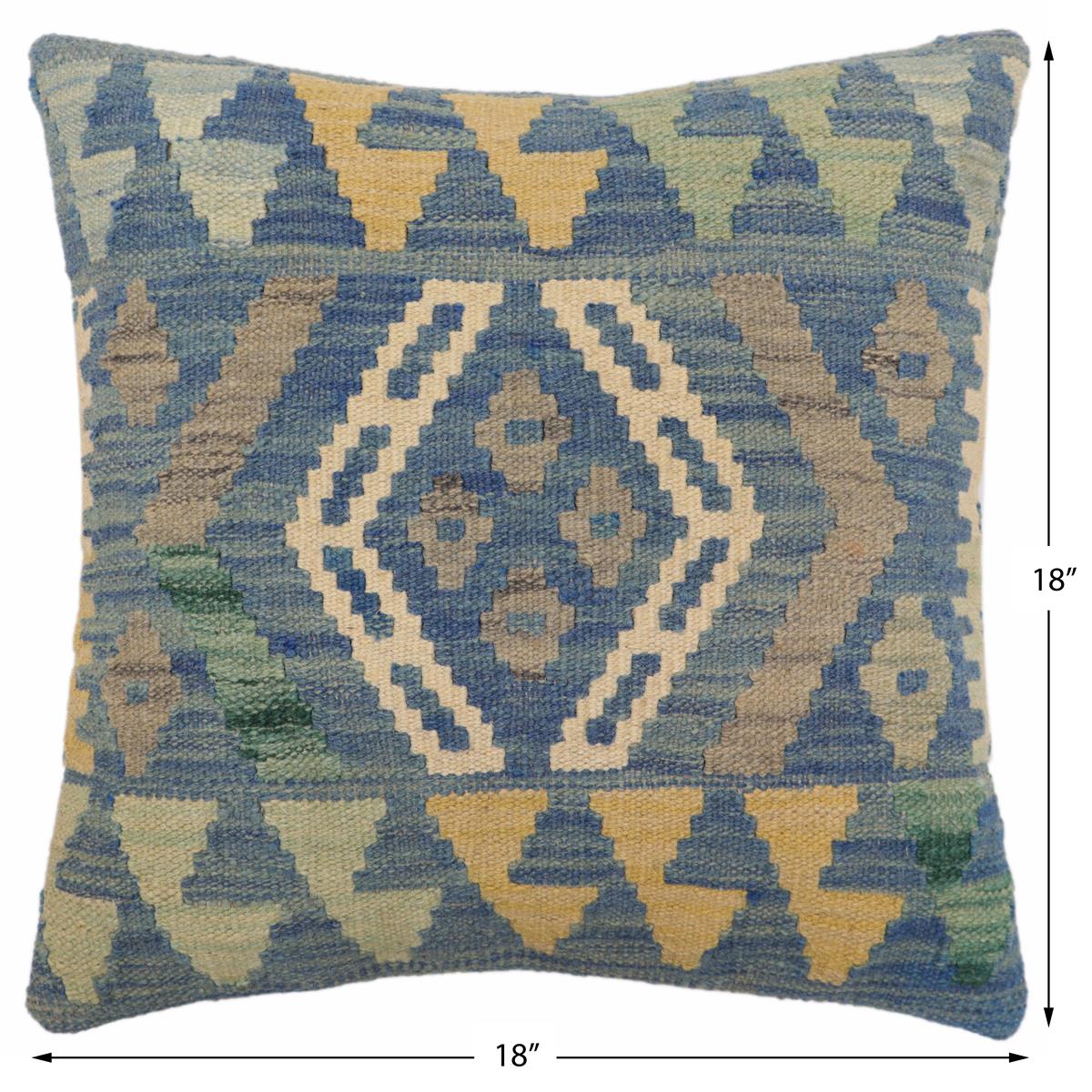 handmade Traditional Pillow Blue Gray Hand-Woven SQUARE 100% WOOL Hand woven turkish pillow2 x 2