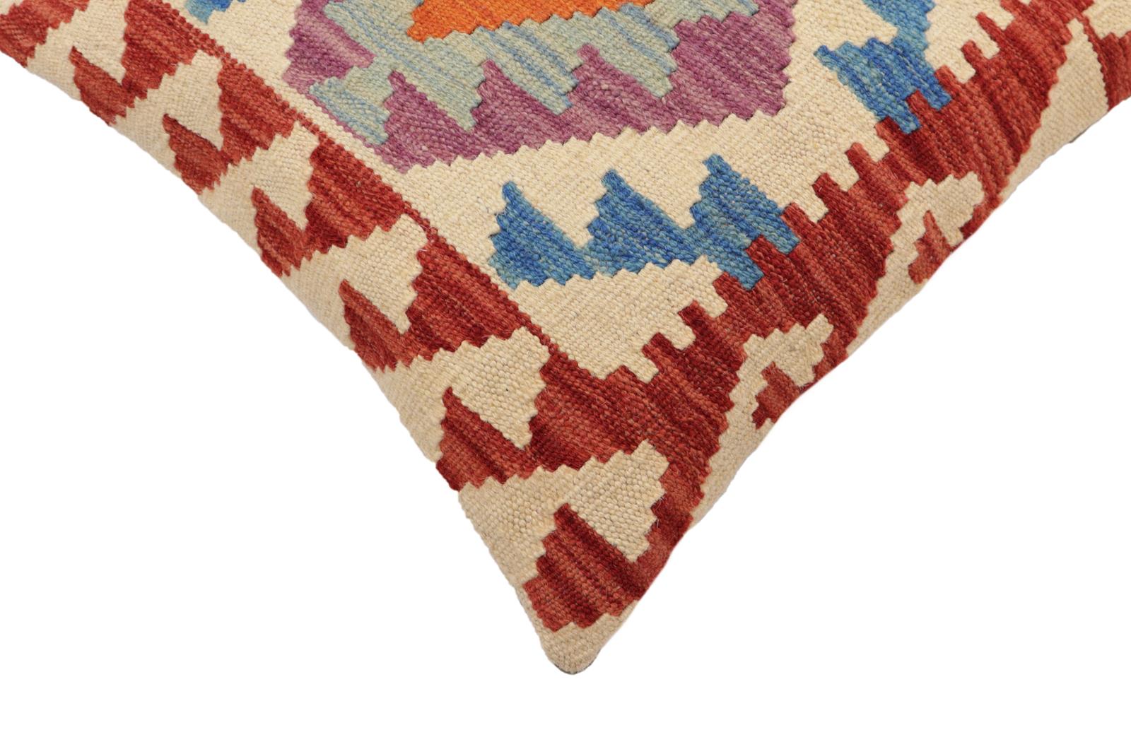 handmade Traditional Pillow Beige Red Hand-Woven SQUARE 100% WOOL Hand woven turkish pillow2 x 2
