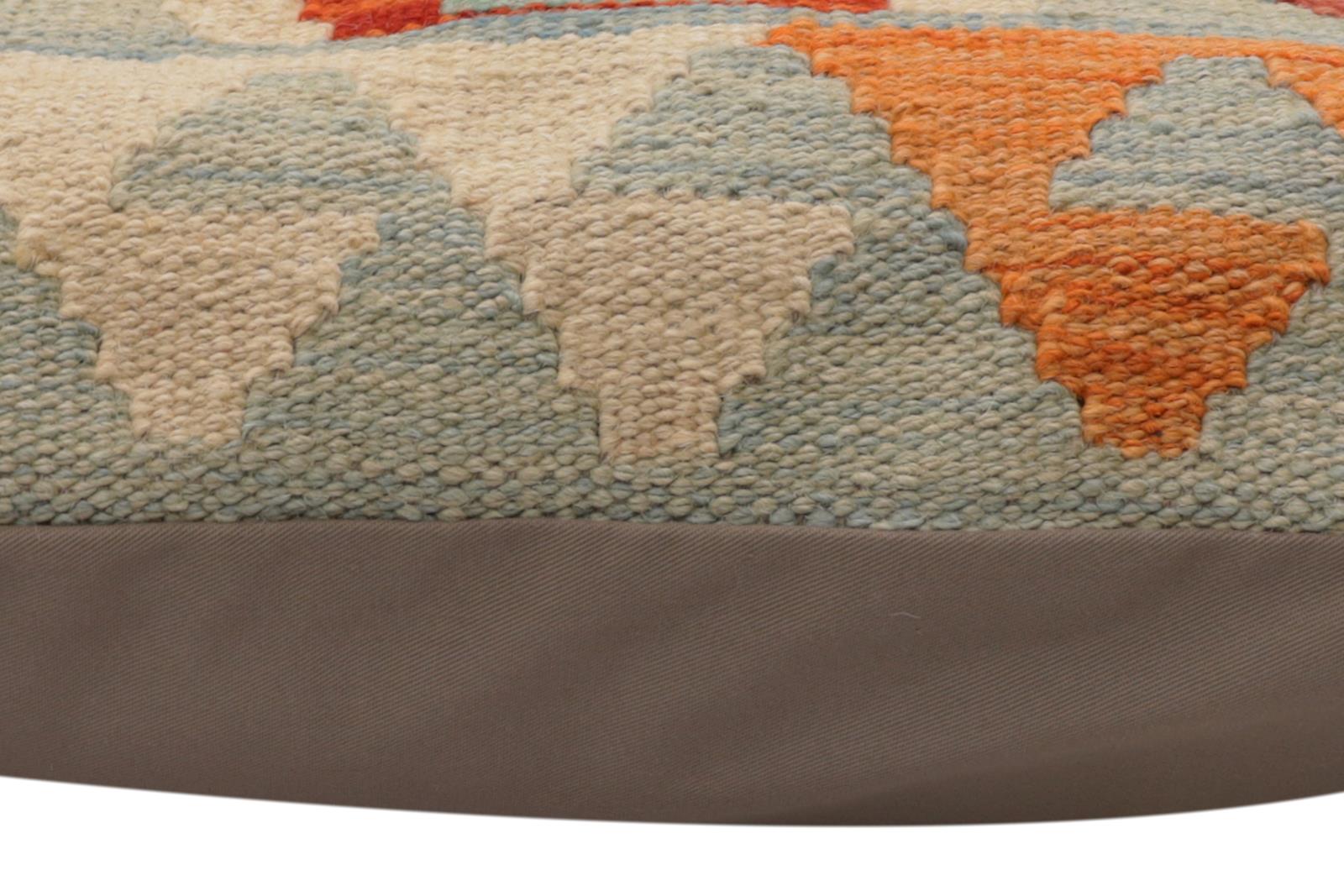 handmade Traditional Pillow Blue Rust Hand-Woven SQUARE 100% WOOL  Hand woven turkish pillow  PILLOW