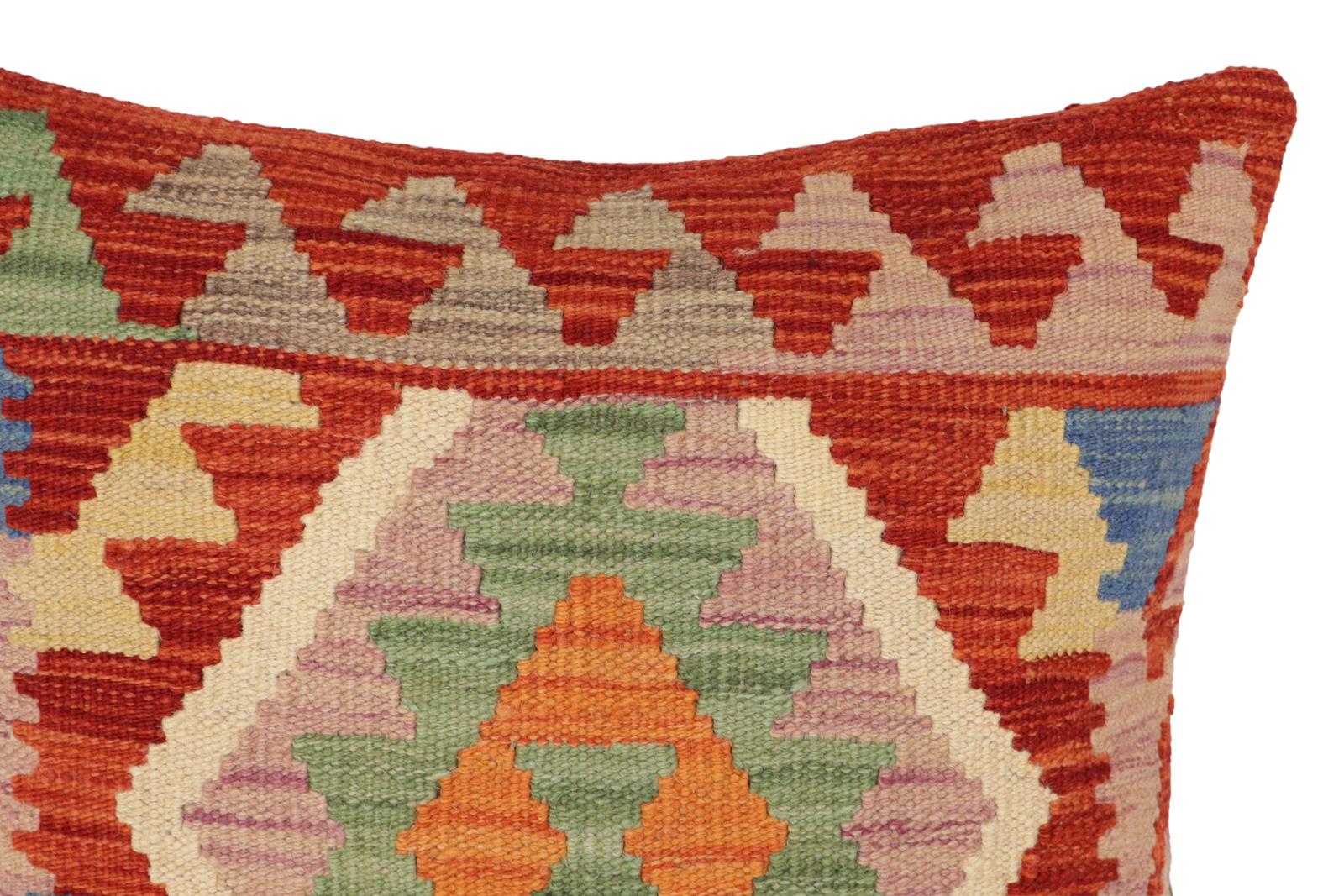handmade Traditional Pillow Rust Blue Hand-Woven SQUARE 100% WOOL  Hand woven turkish pillow  PILLOW