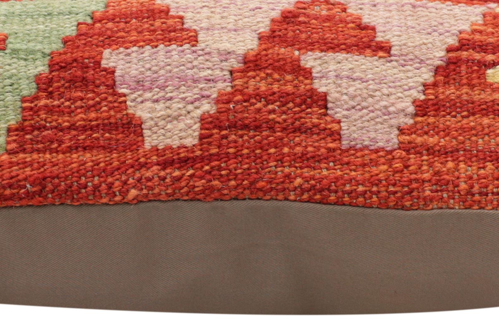 handmade Traditional Pillow Rust Blue Hand-Woven SQUARE 100% WOOL  Hand woven turkish pillow  PILLOW