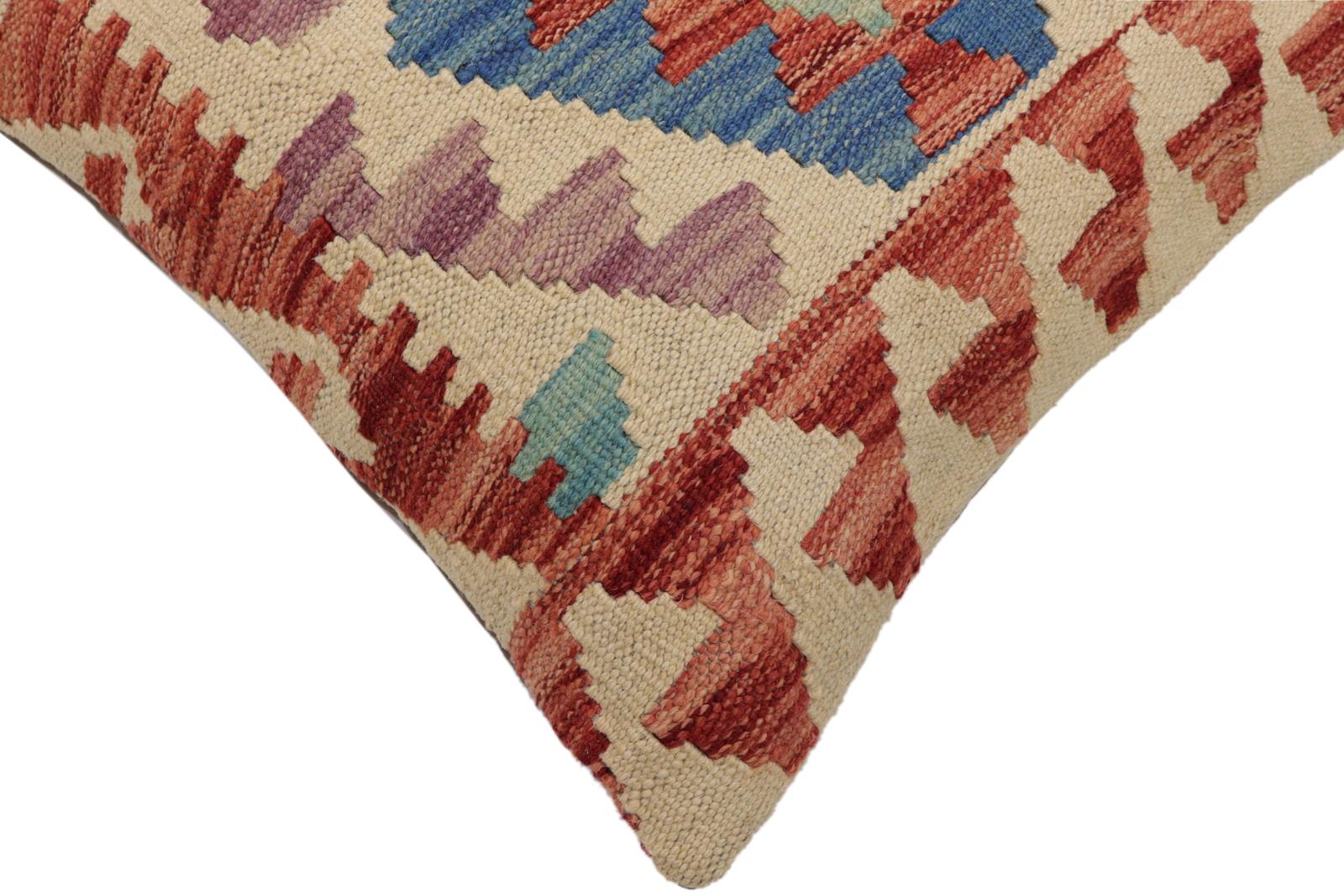 handmade Traditional Pillow Beige Red Hand-Woven SQUARE 100% WOOL  Hand woven turkish pillow  PILLOW