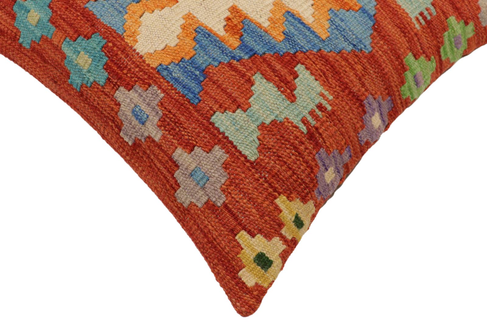 handmade Traditional Pillow Rust Blue Hand-Woven SQUARE 100% WOOL  Hand woven turkish pillow  PILLOW