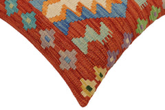 handmade Traditional Pillow Rust Blue Hand-Woven SQUARE 100% WOOL  Hand woven turkish pillow  PILLOW