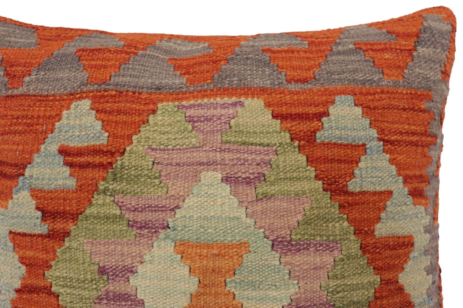 handmade Traditional Pillow Rust Charcoal Hand-Woven SQUARE 100% WOOL  Hand woven turkish pillow  PILLOW