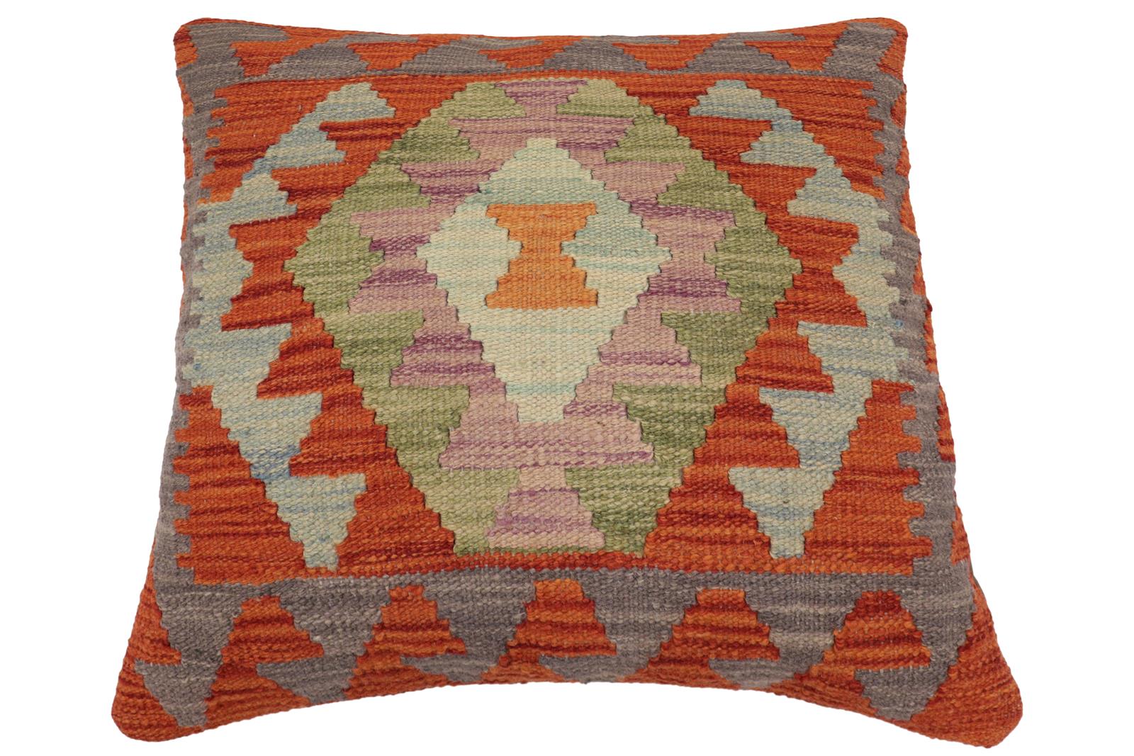 handmade Traditional Pillow Rust Charcoal Hand-Woven SQUARE 100% WOOL  Hand woven turkish pillow  PILLOW